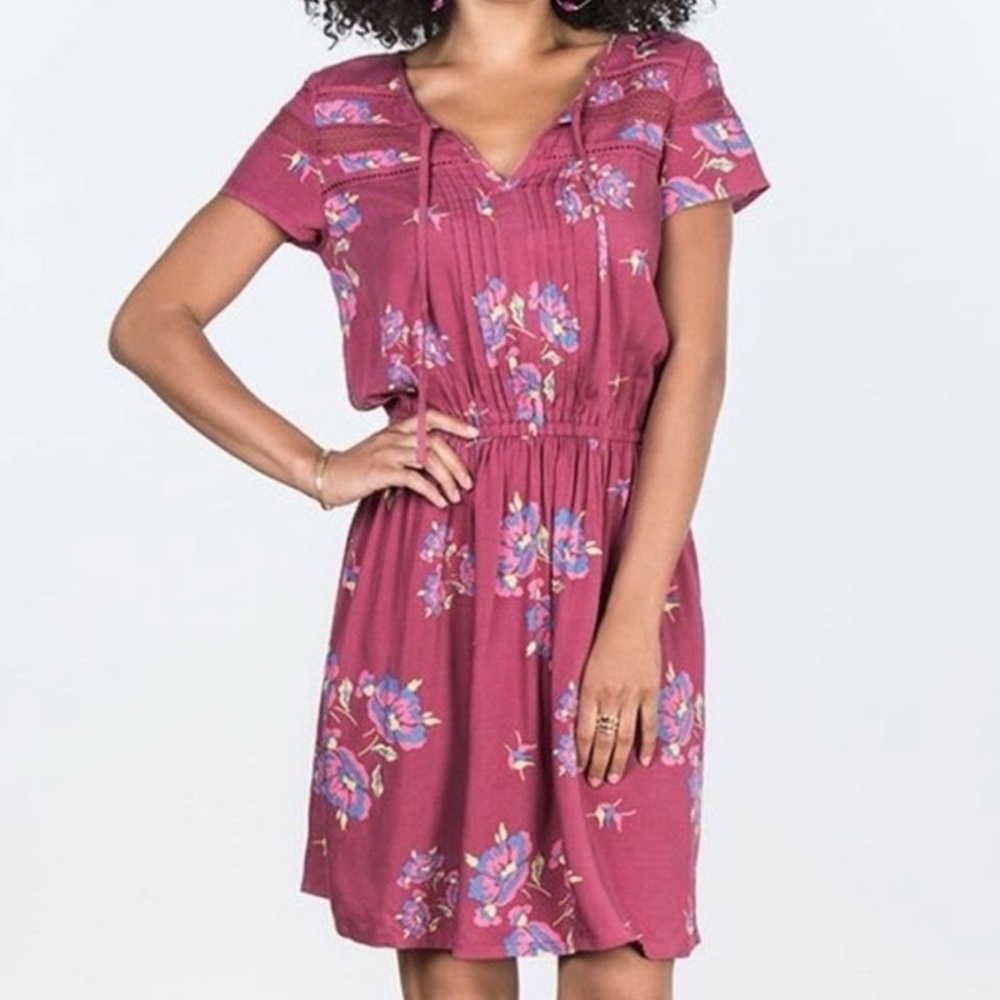 MATILDA JANE MAUVE DUSTY ROSE ART CLASS FLORAL SHORT SLEEVE ELASTIC WAIST DRESS